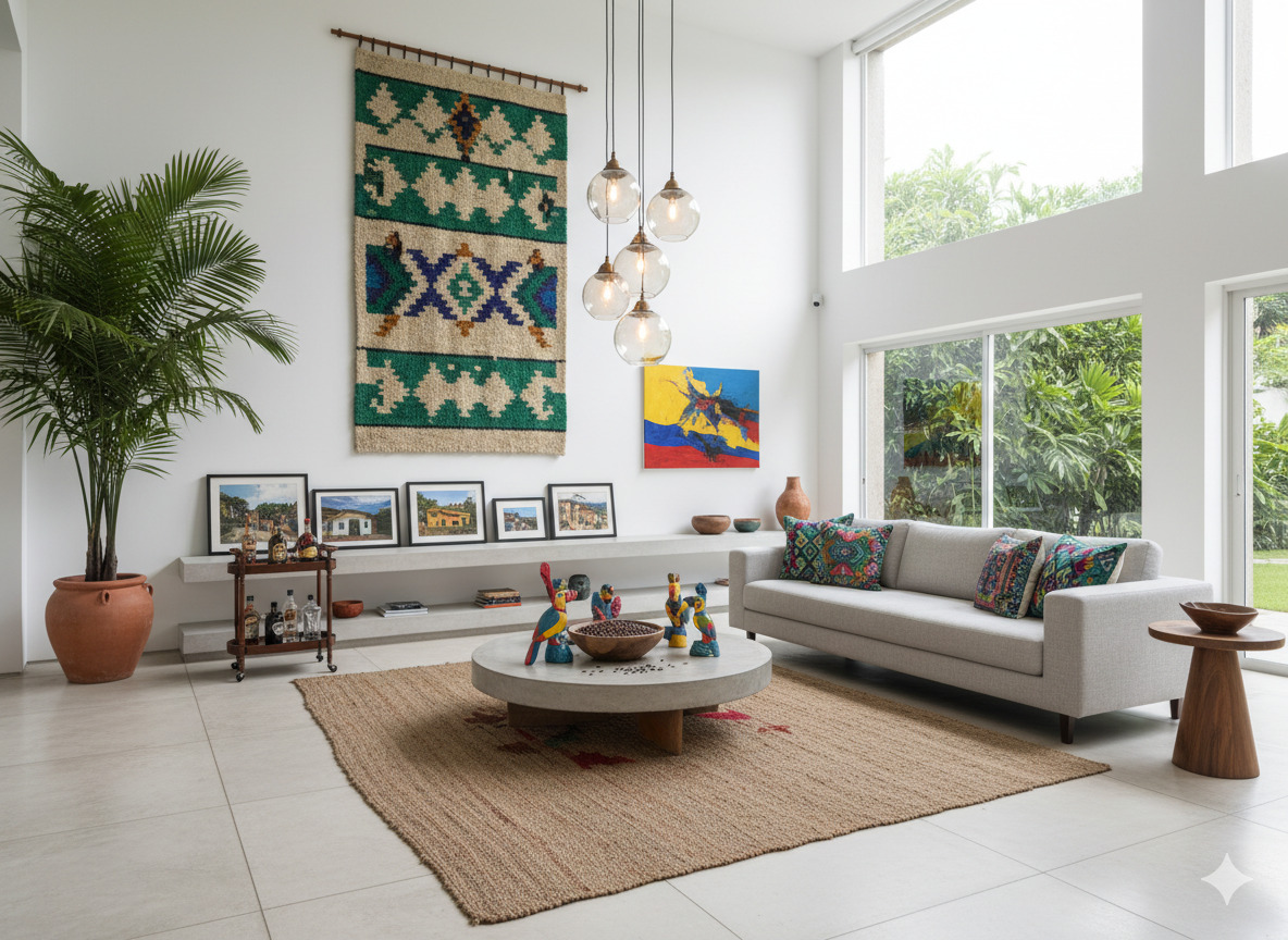 Interior moderno con toques colombianos